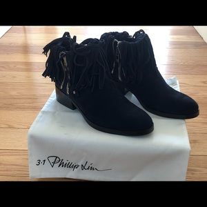 Phillip Lim blue fringe boots